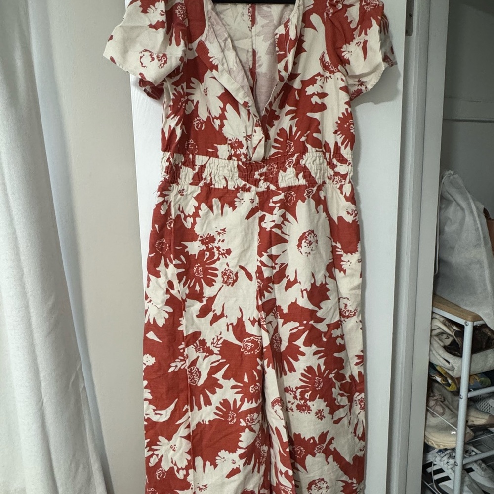 Anthropologie Orange and Cream Jumpsuit